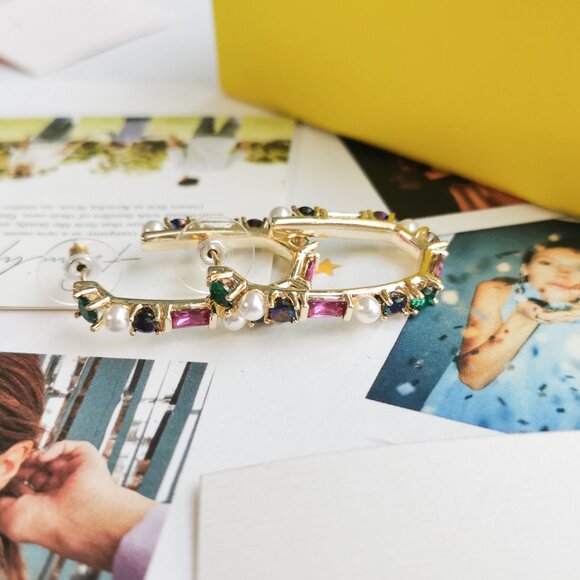 New Kendra Scott Madelyn Multi Mix Hoop Earrings Gold - Picture 4 of 4